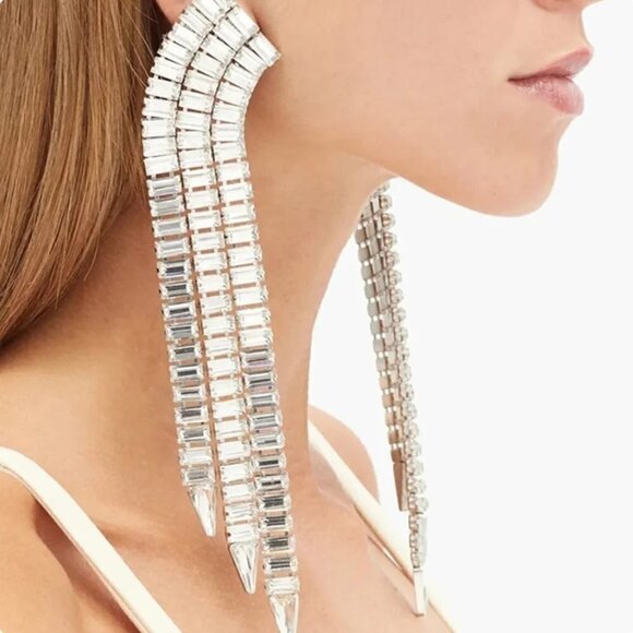 Tassels Bling Rhinestone Earrings Fringe Dangle Huge Club Holiday Party - Picture 1 of 6